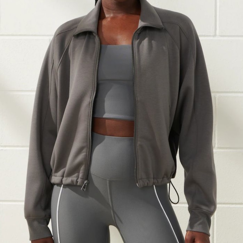 YPB Abercrombie Gray Jacket Sporty Full Zip Collar Long Sleeve Active Pockets